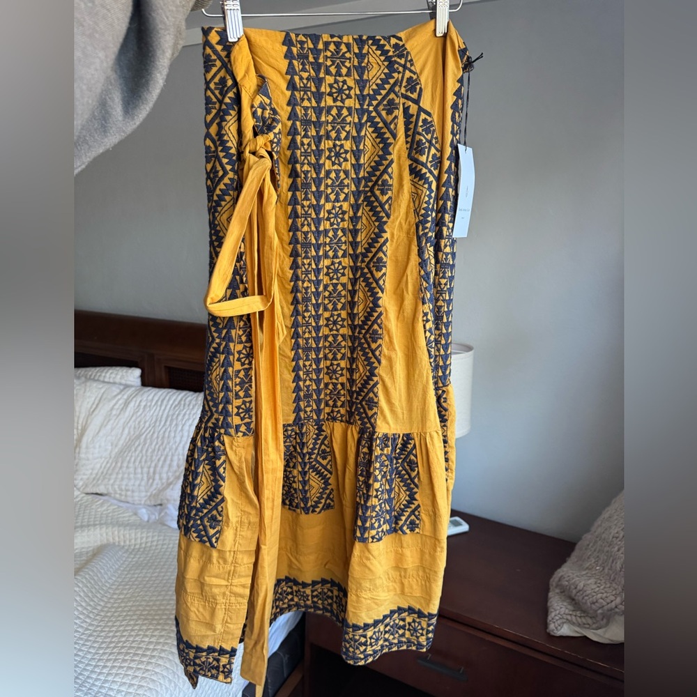 Yellow and Black Patterned Women's Wrap Skirt